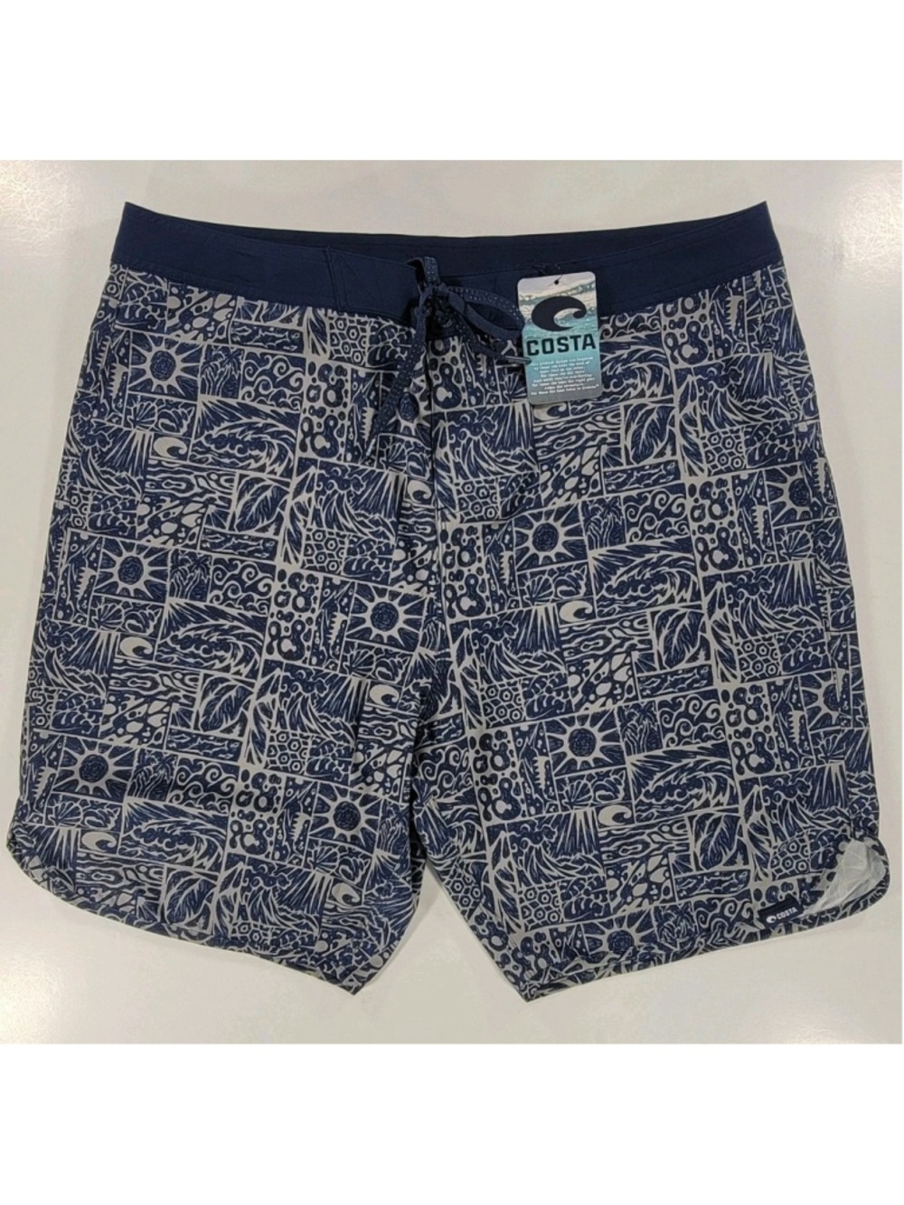 NEW Costa Dawn Board Short Swim Trunks Gray Blue Wave Surf NWT Men’s 36 Stretch